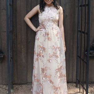 Sequenced halter neck prom dress